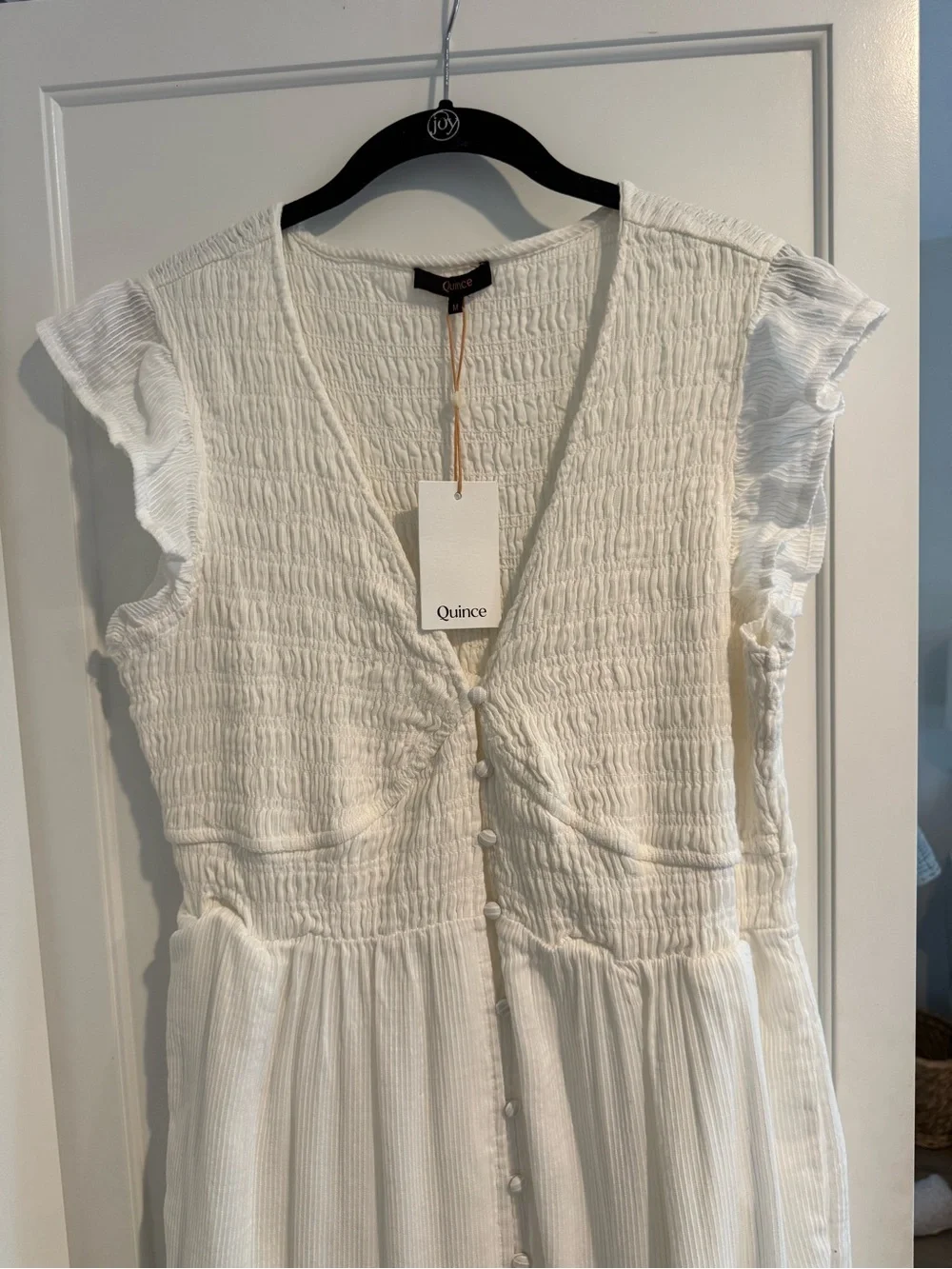 NWT Quince 100% Organic Cotton Smocked V-Neck Midi Dress - Picture 4 of 8